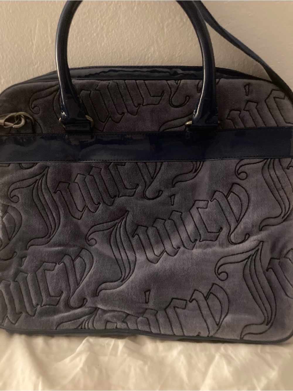 Juicy Couture Charcoal Gray Embossed Logo Briefcase with Patent Trim